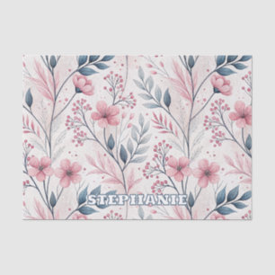 Delicate Pink Blossoms with Muted Blue Foliage Tissue Paper