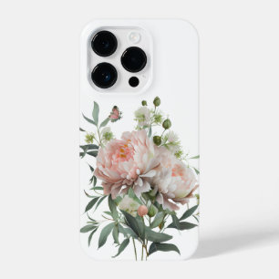 Delicate Pink Blush Peony with Butterfly iPhone 14 Pro Case