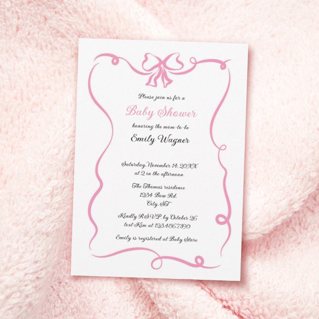 Delicate Pink Bow Baby Shower Invitation (Creator Uploaded)