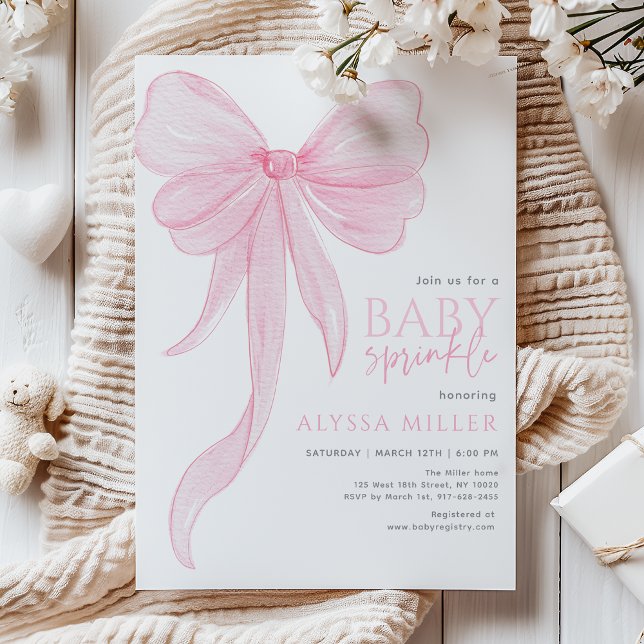 Delicate Pink Bow Girl Baby Sprinkle Invitation (Creator Uploaded)