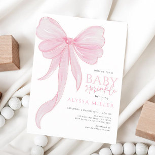 Delicate Pink Bow Girl Baby Sprinkle Invitation