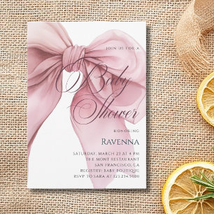 Delicate Pink Bow Simple Template Baby Shower
