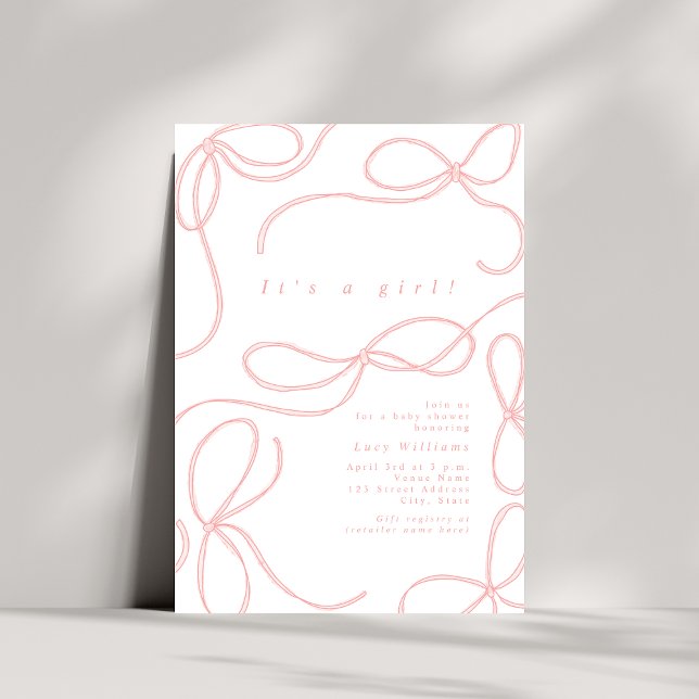 Delicate Pink Bows Girl Baby Shower Coquette Invitation (Creator Uploaded)