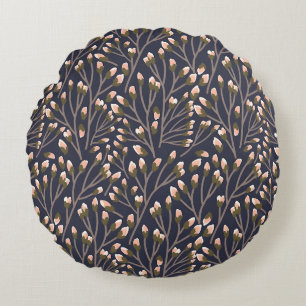 Delicate Pink Buds on Brown Branches Round Cushion