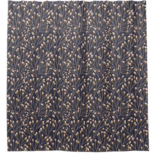 Delicate Pink Buds on Brown Branches Shower Curtain (Front)