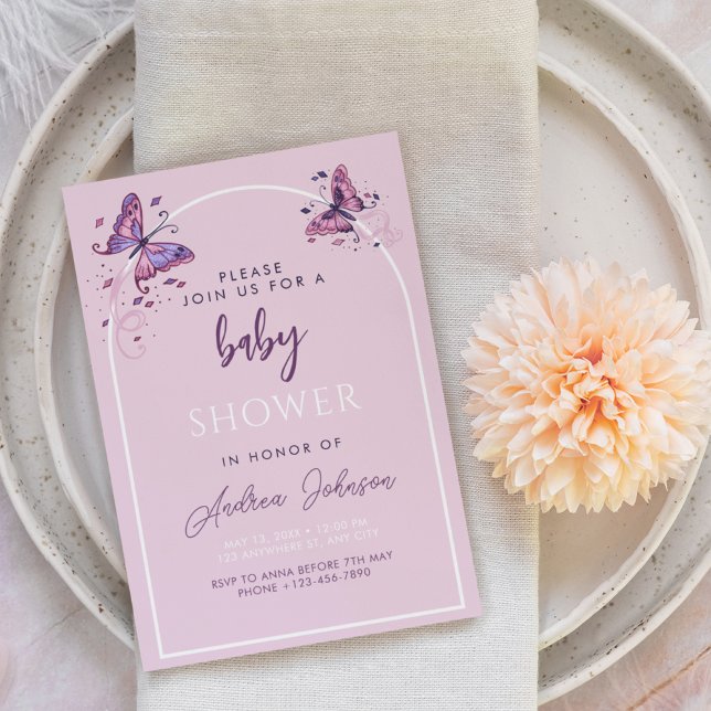 Delicate Pink Butterflies Girl Baby Shower Party  Invitation (Creator Uploaded)