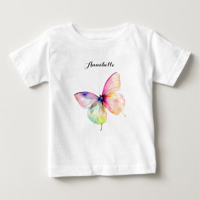 Delicate Pink Butterfly in Pastel Rainbow Colours Baby T-Shirt (Front)
