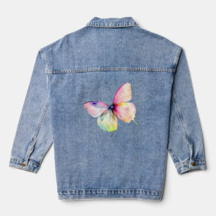 Delicate Pink Butterfly in Pastel Rainbow Colours Denim Jacket