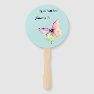 Delicate Pink Butterfly in Pastel Rainbow Colours Hand Fan