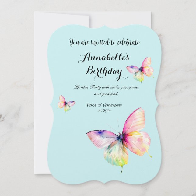 Delicate Pink Butterfly in Pastel Rainbow Colours Invitation (Front)