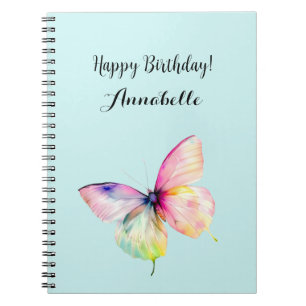 Delicate Pink Butterfly in Pastel Rainbow Colours Notebook
