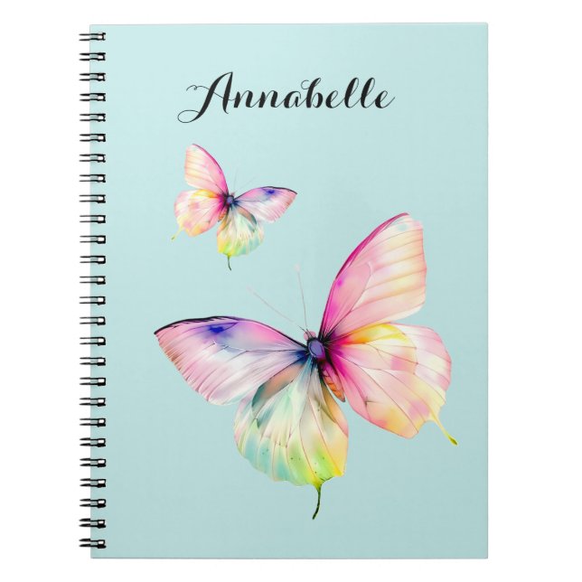 Delicate Pink Butterfly in Pastel Rainbow Colours Notebook (Front)