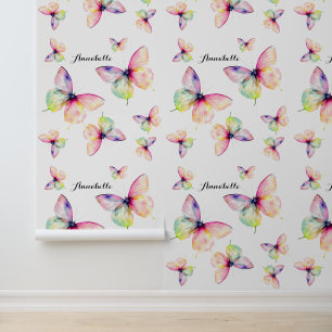 Delicate Pink Butterfly in Pastel Rainbow Colours Wallpaper