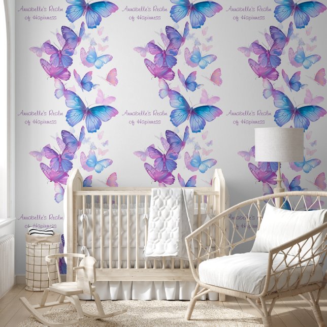 Delicate Pink Butterfly in Pastel Rainbow Colours  Wallpaper (Kids)
