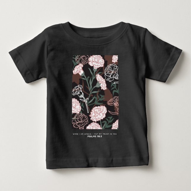  Delicate Pink Carnations with Green Leaves Floral Baby T-Shirt (Front)