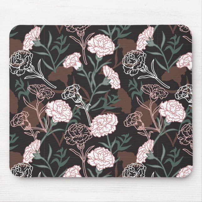  Delicate Pink Carnations with Green Leaves Floral Mouse Pad (Front)