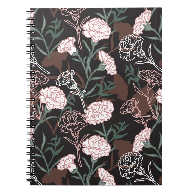  Delicate Pink Carnations with Green Leaves Floral Notebook (Front)