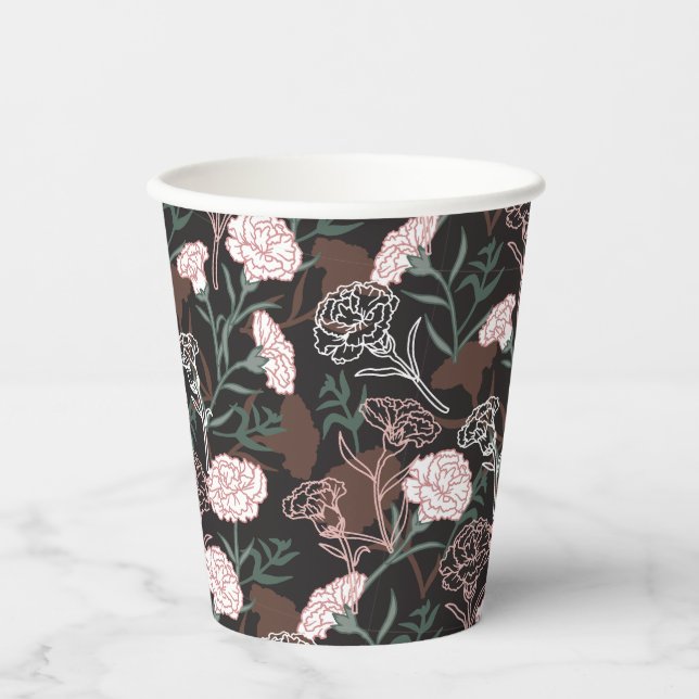  Delicate Pink Carnations with Green Leaves Floral Paper Cups (Front)