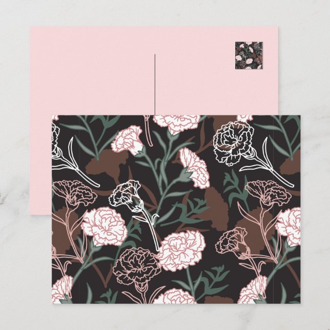 Delicate Pink Carnations with Green Leaves Floral Postcard (Front/Back)