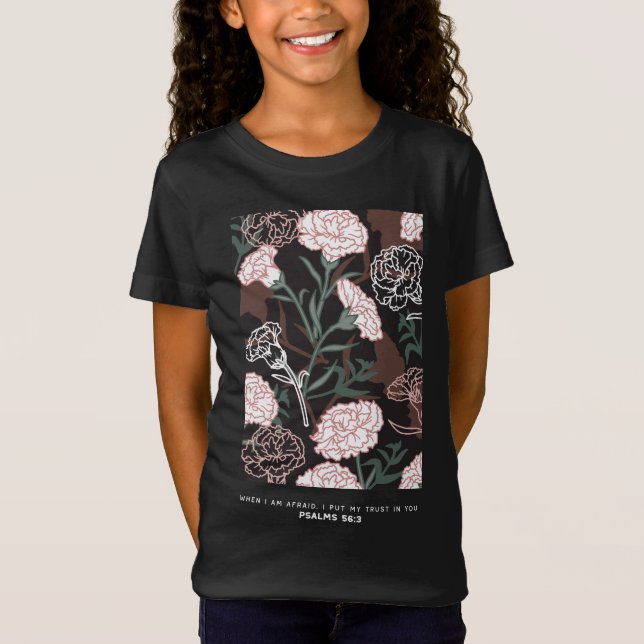  Delicate Pink Carnations with Green Leaves Floral T-Shirt (Front)