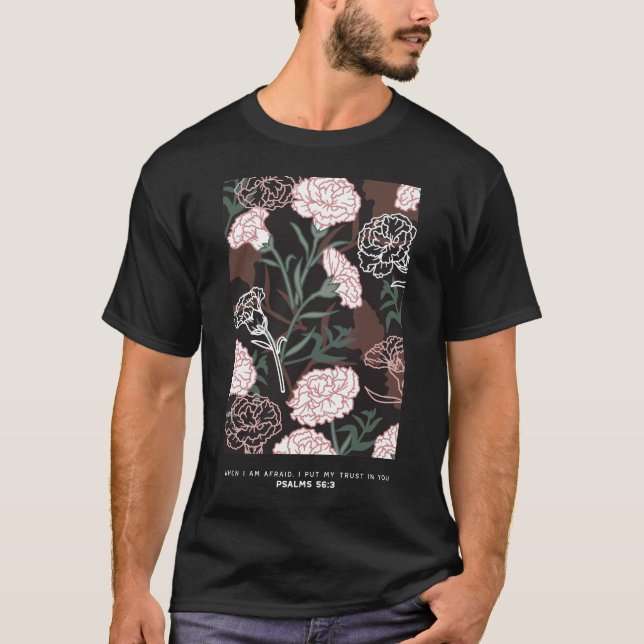  Delicate Pink Carnations with Green Leaves Floral T-Shirt (Front)