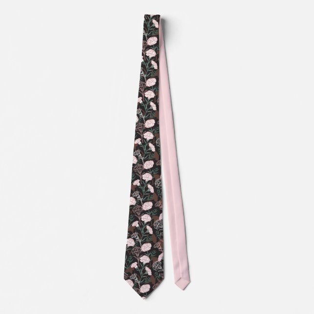  Delicate Pink Carnations with Green Leaves Floral Tie (Front)