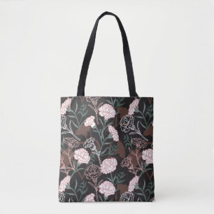 Delicate Pink Carnations with Green Leaves Floral Tote Bag