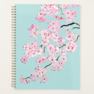 Delicate Pink cherry blossom in blue background Planner