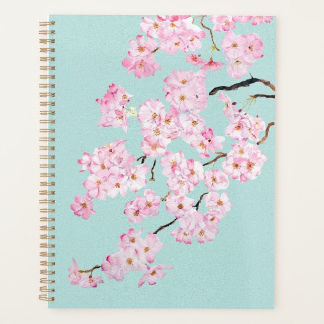 Delicate Pink cherry blossom in blue background  Planner (Front)