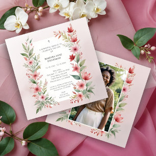 Delicate Pink Chic Botanical Wildflower Funeral Invitation
