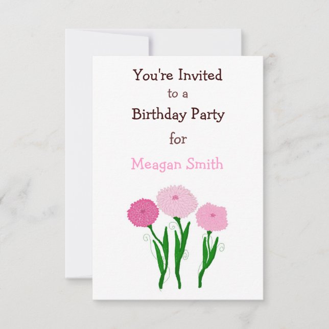Delicate Pink Chrysanthemums Birthday Invitation (Front)