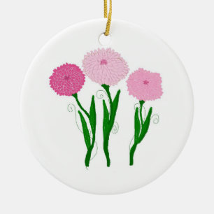 Delicate Pink Chrysanthemums Ceramic Tree Decoration