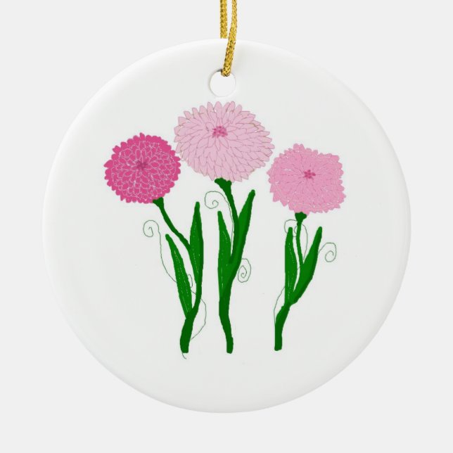 Delicate Pink Chrysanthemums Ceramic Tree Decoration (Front)