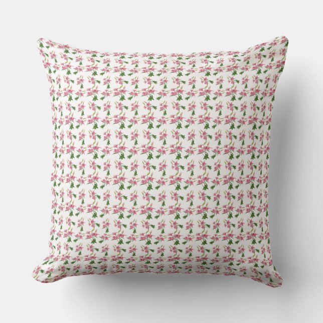 Delicate Pink Floral Botanical Pattern Throw Cushion (Front)