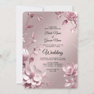 Delicate Pink Floral Frame Wedding Invitation