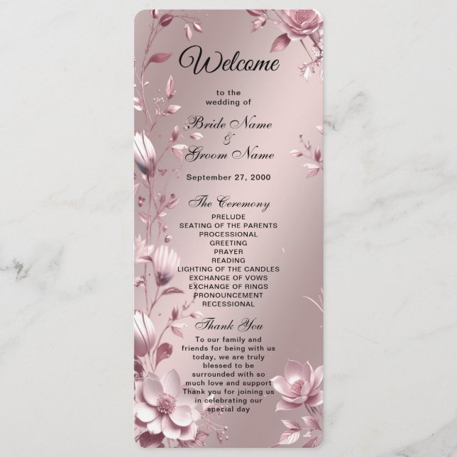 Delicate Pink Floral Frame Wedding  Program Programme (Front)