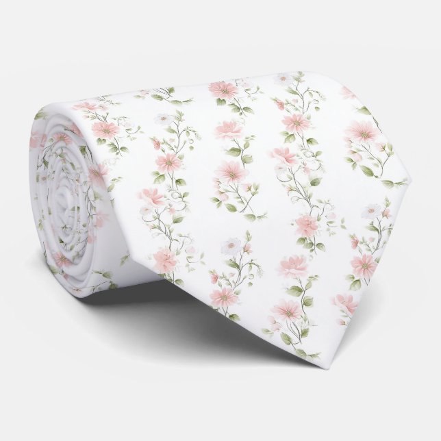Delicate pink floral pattern neck tie (Rolled)