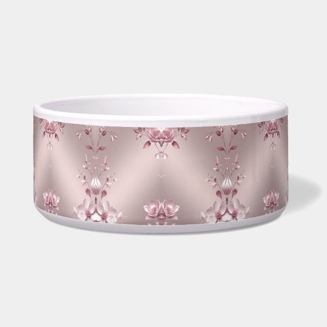 Delicate Pink Floral Pet Bowl (Front)