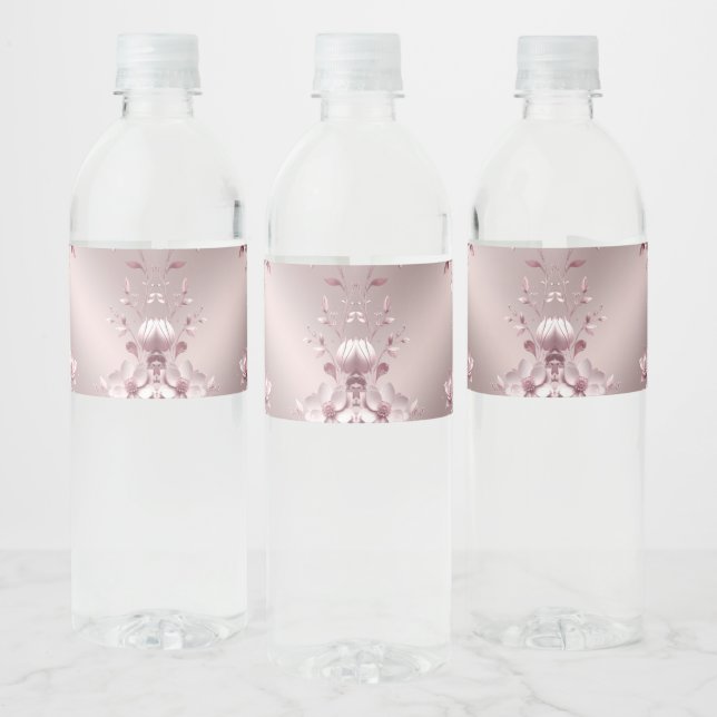 Delicate Pink Floral Water Bottle Label (Bottles)