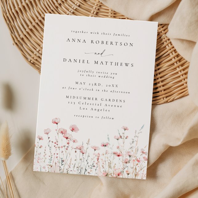 Delicate Pink Floral Wildflower Wedding Invitation (Creator Uploaded)
