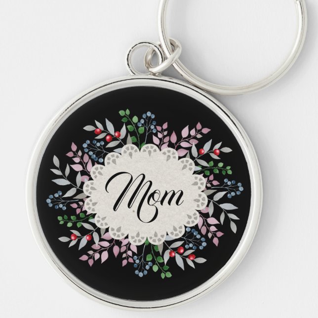 Delicate Pink Floral Wreath, Doily with Mum  Key Ring (Front)