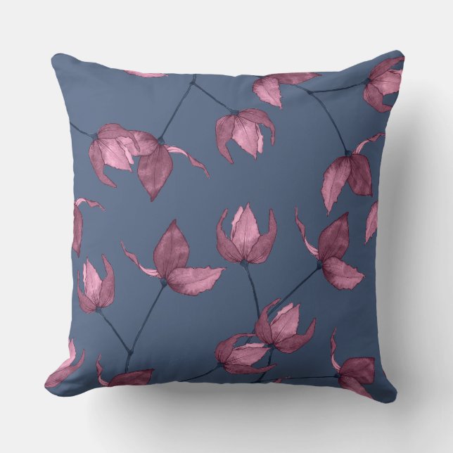 Delicate pink florals on magenta blue background cushion (Front)