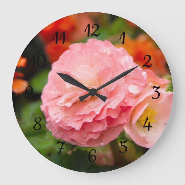 Delicate pink flower after the rain  large clock (Front)