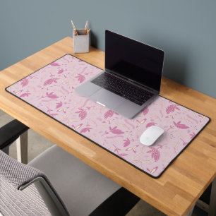 Delicate Pink Flowers and Bows Desk Mat