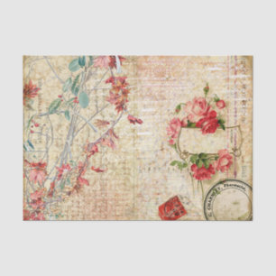 Delicate Pink Flowers and Roses Tissue Paper