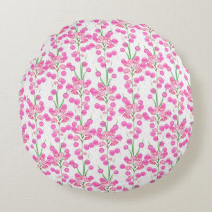 Delicate Pink Flowers Round Cushion