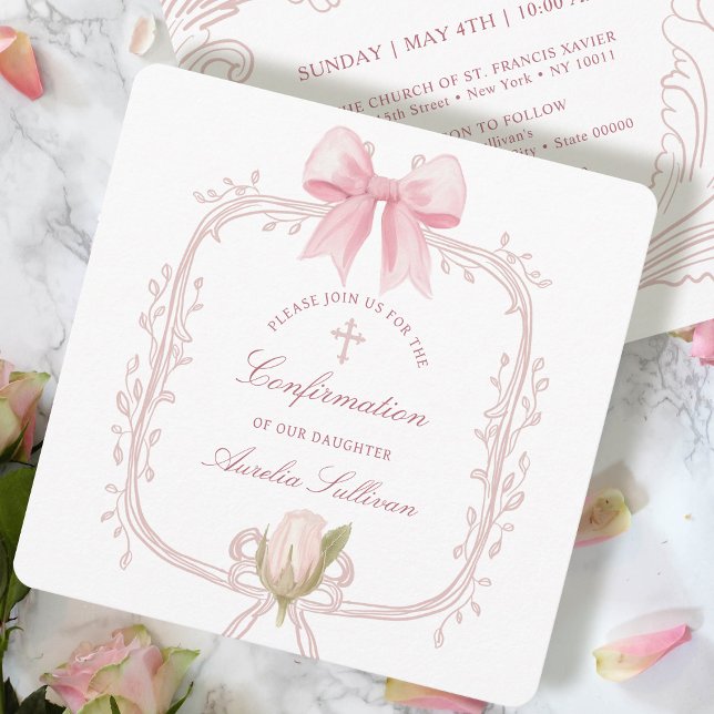 Delicate Pink Frame Confirmation Square Invitation (Creator Uploaded)