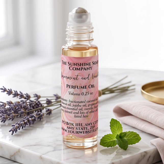 Delicate Pink & Gold Perfume Roller Bottle label (Creator Uploaded)