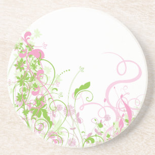 Delicate Pink & green floral swirls Coaster