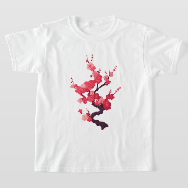 Delicate Pink Japanese Cherry Tree Twig T-Shirt (Laydown)